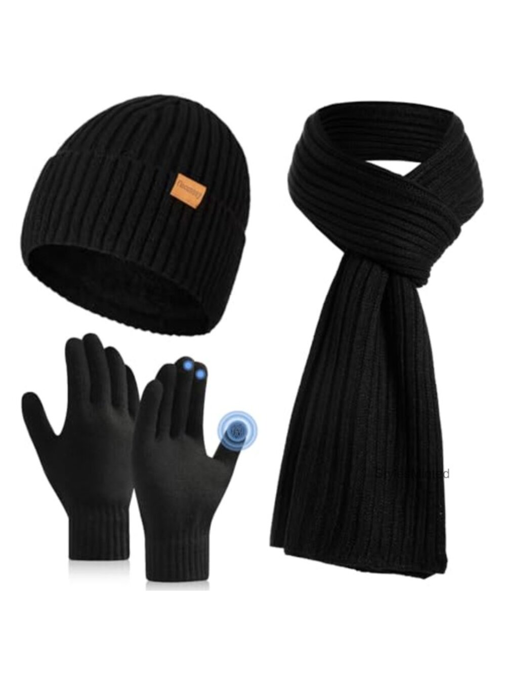Men's 3 Pc Acrylic Winter Hat Scarf Gloves Set Touchscreen